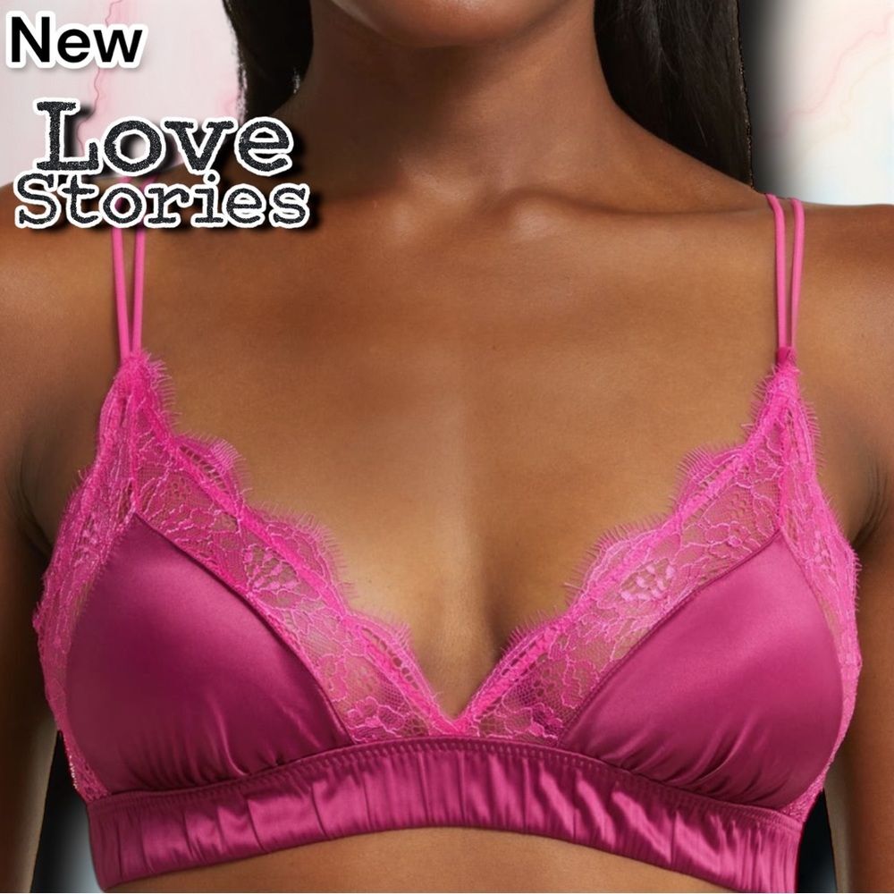 New NWT Women's Love Stories Lace Satin Bralette Burgundy Pink - 32A/B